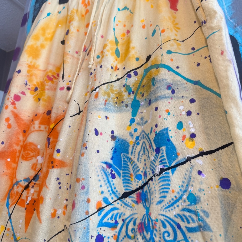Flash sale! Hand-Painted upcycled Graffiti Linen Blend Streetwear Pants - Large - Picture 5 of 11